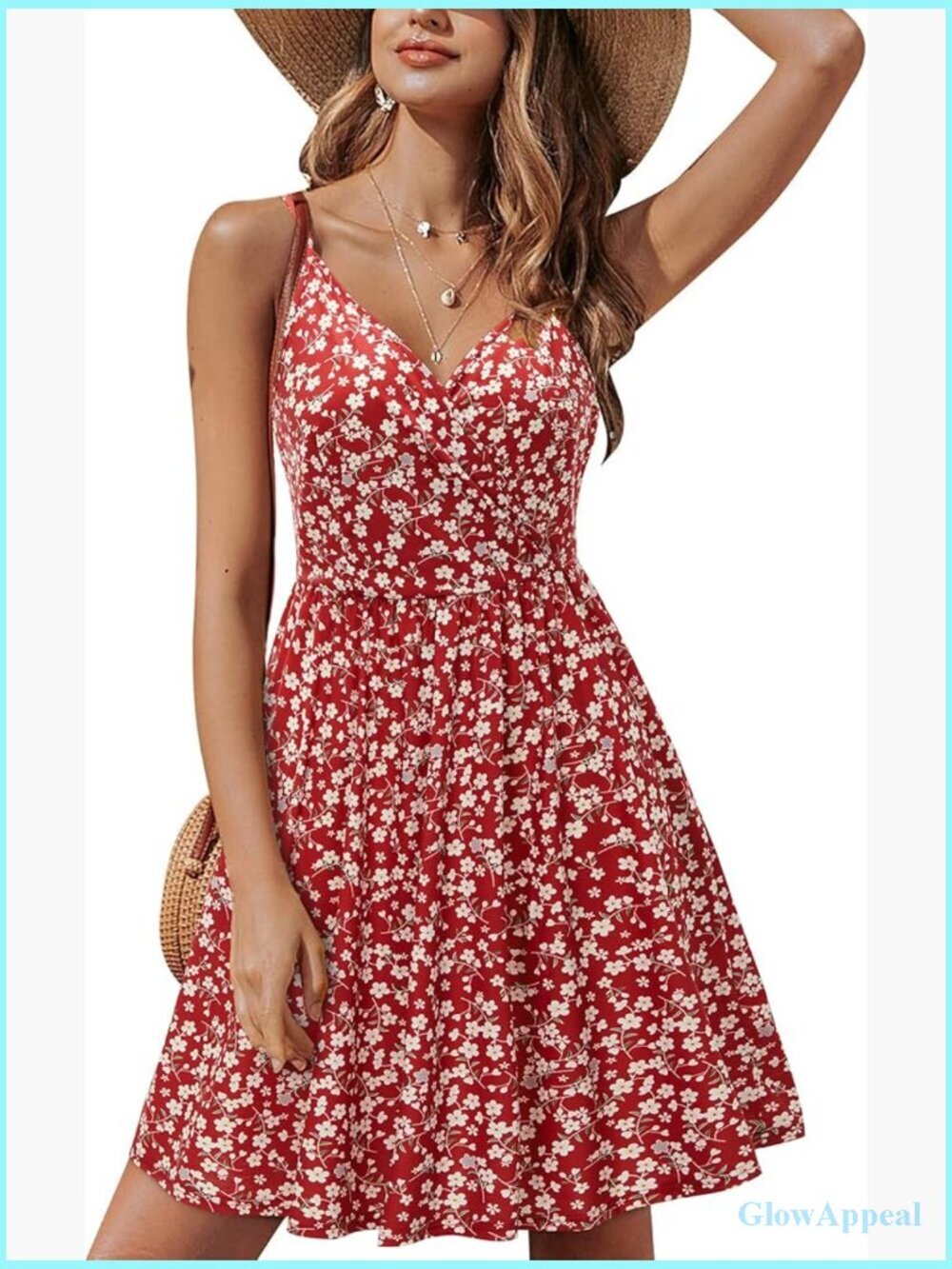 Womens Floral Wrap V Neck Backless A-Line Midi Dress Sleeveless Sundress
